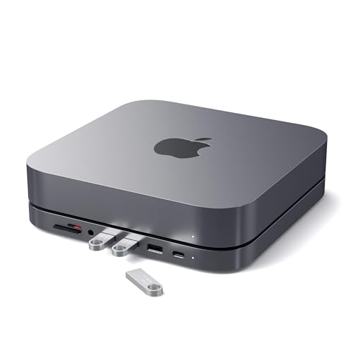 Satechi USB C Hub, Type-C Aluminum Stand & Hub, USB-C Data Port, Micro/SD Card Readers, USB 3.0 & Headphone Jack Port, for Mac mini M2/M1 (Not Compatible with M4) - Space Gray