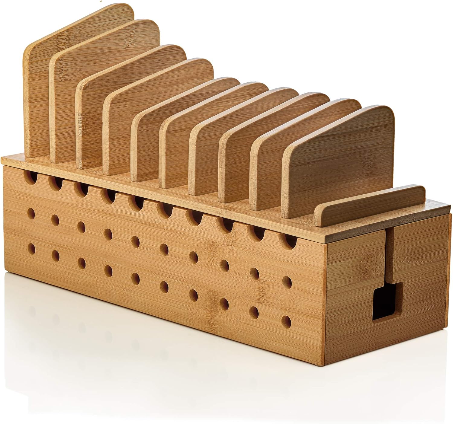 Prosumer's Choice Multi Device Charging Station - Bamboo Charging Dock and Cord Organizer for 10 Devices - Bamboo Desk Organizer Rack with Cable Box for Power Strip Storage, Phones and Tablets