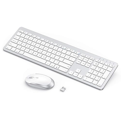 Seenda Rechargeable Wireless Keyboard Mouse Combo (Silver and White)