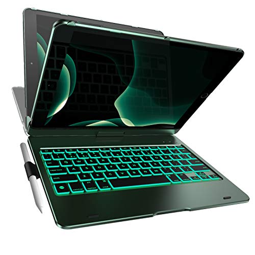 YEKBEE Case with Keyboard for iPad 9th Generation (10.2", 2021) | 360 | 7 Modes | Backlit | 12 Colors | Thin, Light & Protective for iPad 9, 8th & 7th Gen, Air 3, Pro 10.5 with Pencil Holder