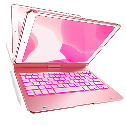 YEKBEE Case with Keyboard for iPad 9th Generation (10.2", 2021) | 360 | 7 Modes | Backlit | 12 Colors | Thin, Light & Protective for iPad 9, 8th & 7th Gen, Air 3, Pro 10.5 with Pencil Holder