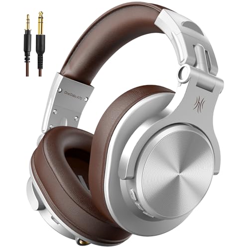 OneOdio A70 Bluetooth Over Ear Headphones, Wireless Headphones w/ 72H Playtime, Hi-Res, 3.5mm/6.35mm Wired Audio Jack for Studio Monitor & Mixing DJ E-Guitar AMP, Computer Laptop PC Tablet - Silver