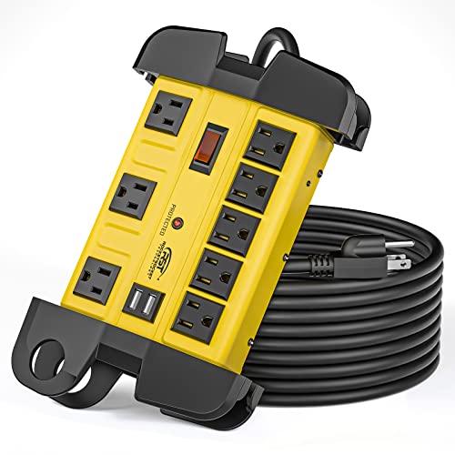Heavy Duty Power Strip Surge Protector with USB,CRST Metal Power Strip with 2 USB 15 A 1875W, 15-Foot Long Cord 1350 Joules for Home, Kitchen, Office, School, ETL Listed... Yellow