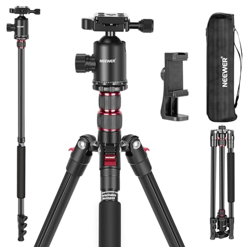 NEEWER 77 inch Camera Tripod Monopod for DSLR, Phone with 360 Panoramic Ball Head, 2 Axis Center Column, Arca Type QR Plate, Compact Aluminum Lightweight Travel Tripod 34lb Max Load, Bag Included