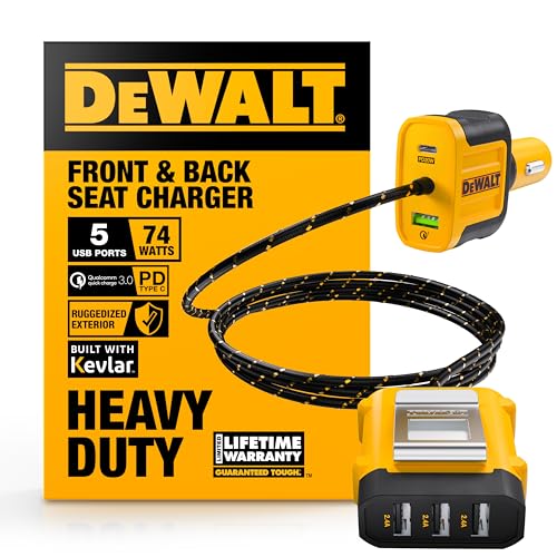 DEWALT Heavy Duty 72W 5 Port USB Car Charger