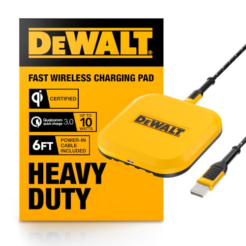 DEWALT Heavy Duty Wireless Charger, 10W Max Fast Wireless Charging Pad Compatible with iPhone 17/16/15/14/13/12/11/X/8 Pro Max Plus Samsung Galaxy S22/S21 AirPods (Type C Cable/AC Adapter Included)