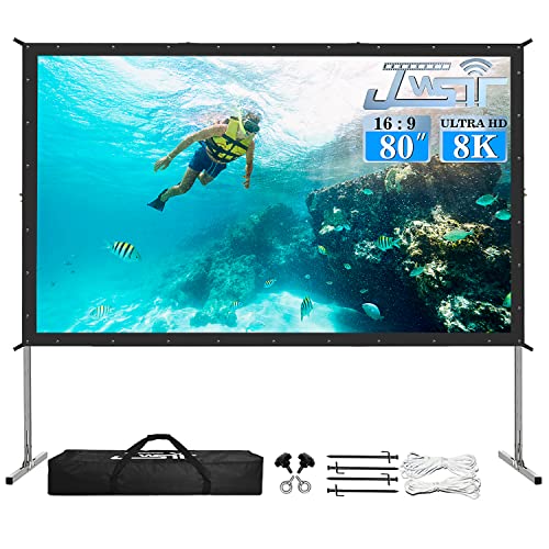 Projector Screen and Stand, 80 inch Outdoor Movie Screen-Upgraded 3 Layers PVC 16:9 Outdoor Projector Screen,Portable Video Projection Screen with Carrying Bag for Home Theater Backyard