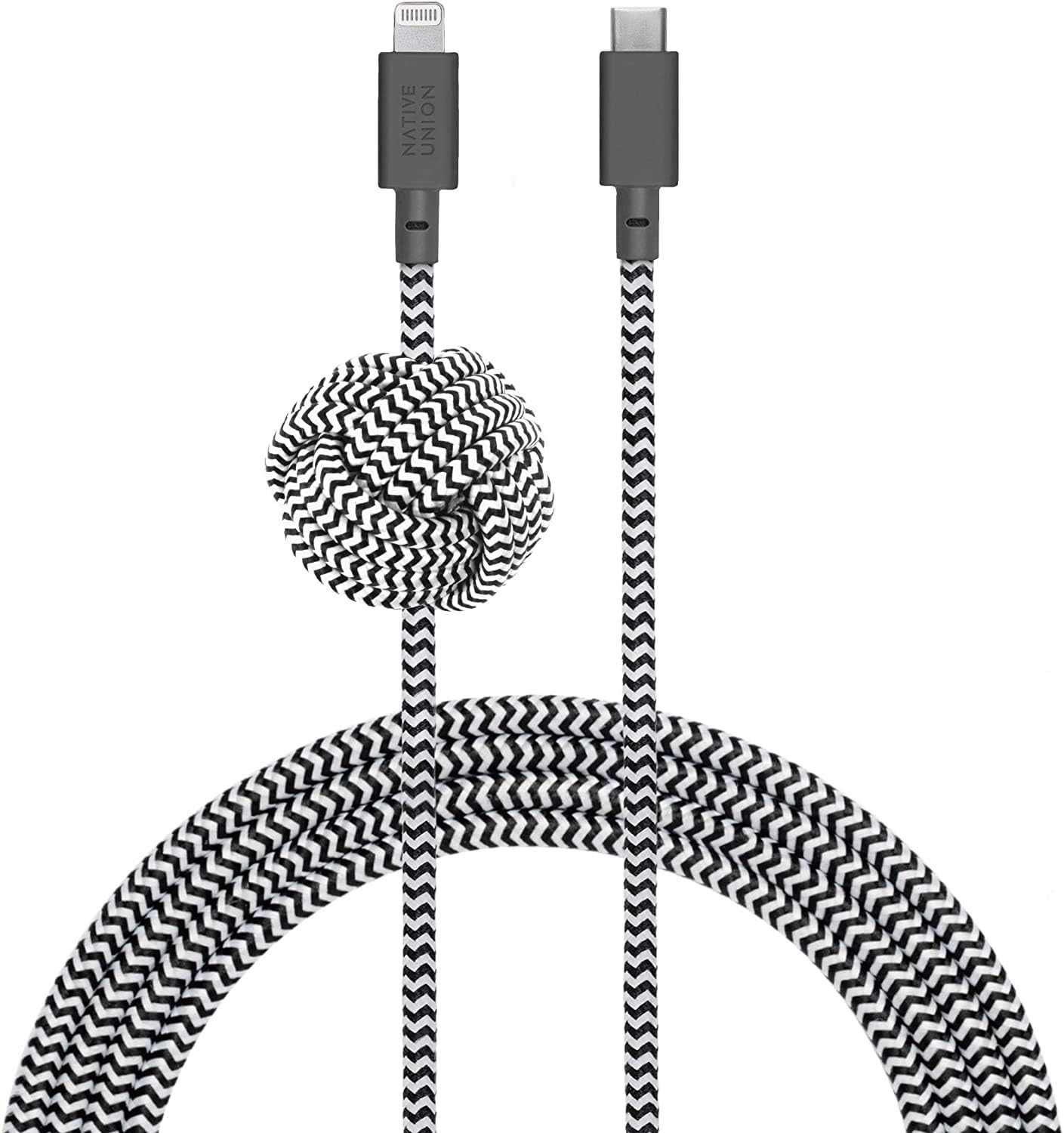 Native Union Night Cable - 10ft Ultra-Strong Reinforced Durable USB-C to Lightning [MFi Certified] Charging Cable with Weighted Knot Compatible with iPhone 14, iPhone 13 and Earlier (Zebra)