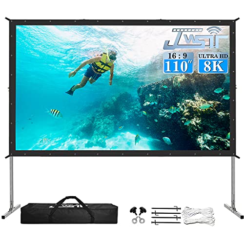 Projector Screen and Stand,JWSIT 110 inch Outdoor Movie Screen-Upgraded 3 Layers PVC 16:9 Outdoor Projector Screen,Portable Video Projection Screen with Carrying Bag for Home Theater Backyard