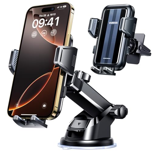 VANMASS 2025 Upgraded Car Phone Mount, [85+ LBS Strongest Suction] Patent Safety Cell Phone Mount Windshield Dashboard Vent Truck Accessories Stand Cradle for iPhone 16 Pro Max 15 14 13 Android