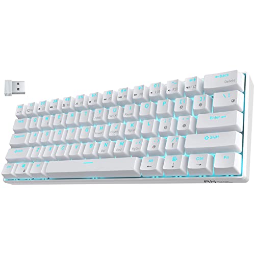 RK ROYAL KLUDGE RK61 Wireless 60% Triple Mode BT5.0/2.4G/USB-C Mechanical Keyboard, 61 Keys, Compact Gaming Keyboard w/Software (Hot Swappable Brown Switch, White)