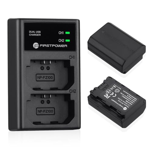 FirstPower NP-FZ100 Battery 2-Pack and Dual USB Charger Compatible with Sony Alpha A7 III, A7 IV, A7R III/A7R3, A7R IV, A7R V, A7C, A7S III, A9, A9 II, A6600, A1, A9II, A9R, A9S, FX3, FX30, ZV-E1 Camera