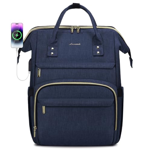 LOVEVOOK Laptop Backpack for Women,15.6 Inch Professional Womens Travel Backpack Purse Computer Laptop Bag Nurse Teacher Backpack,Waterproof College Work Bag Carry on Back Pack with USB Port,Dark Blue