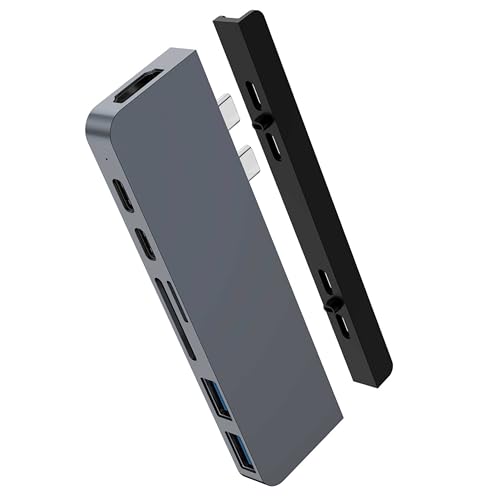 HyperDrive Duo 7-in-2 MacBook USB C Hub  for Mac w/Dual Ports, 4K60Hz HDMI, 40Gbps USB-C 100W Power Delivery, USB-A, SD/MicroSD, Magnetic Mount  (Space Gray)