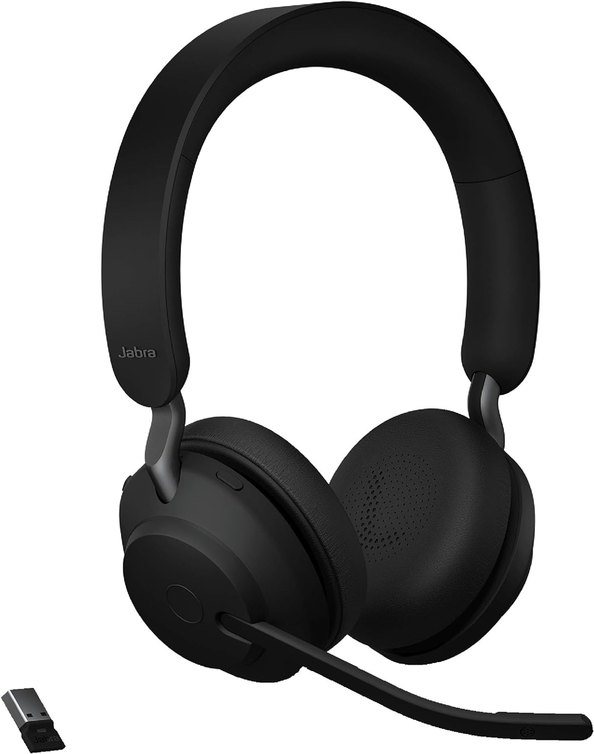 Jabra Evolve2 65 MS Wireless Headphones with Link380a, Stereo, Black  Wireless Bluetooth Headset for Calls and Music, 37 Hours of Battery Life, Passive Noise Cancelling Headphones