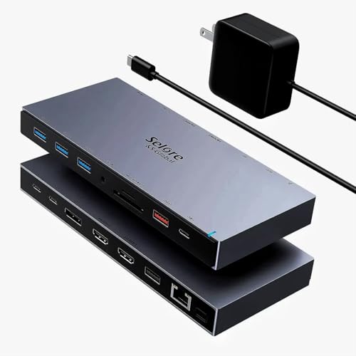 USB C Docking Station Dual Monitor, Selore USB C Hub Dongle with 2 HDMI, 3 USB A 3.0, PD Charging, SD & Micro SD Card Reader for Dell XPS/Steam Deck/HP/Lenovo ThinkPad/Microsoft Surface/MacBook