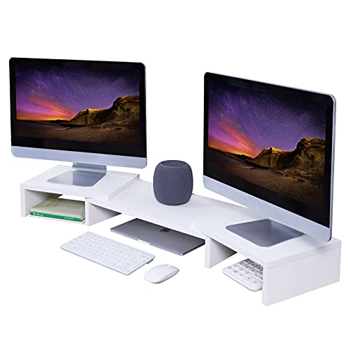 SUPERJARE Large Monitor Stand Riser, Adjustable Screen Stand for Laptop Computer/TV/PC, Upgrade Length Desktop Organizer - White