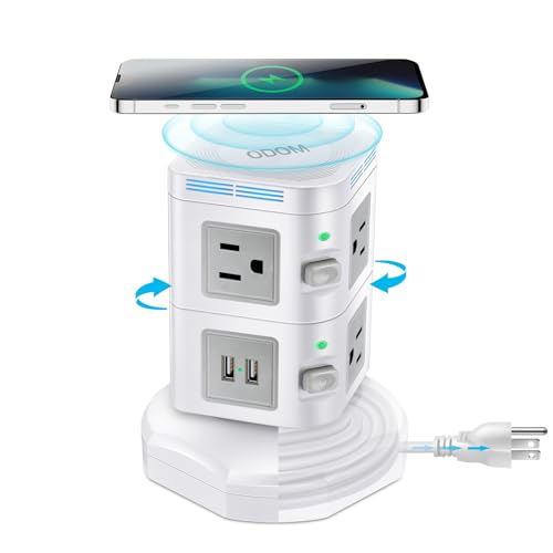 ODOM Power Strip Tower with Wireless Charger