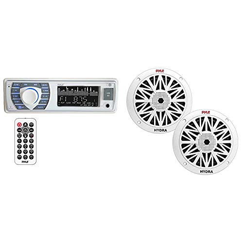 Pyle Bluetooth Marine Receiver Stereo + Pyle 6.5 Inch Dual Marine Speakers | Waterproof Boat Audio System