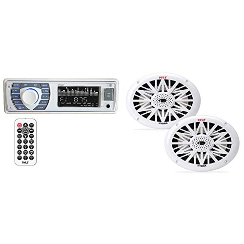 Pyle Bluetooth Marine Receiver Stereo + Pyle 6x9 Inch Dual Marine Speakers | Waterproof Boat Audio System