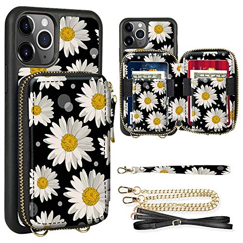 ZVE iPhone 11 Pro Wallet Case Crossbody, Zipper Phone Case with Card Holder Wrist Strap, Leather Purse Cover Gift for Women iPhone 11 Pro, 5.8 inch, 2019- Beige