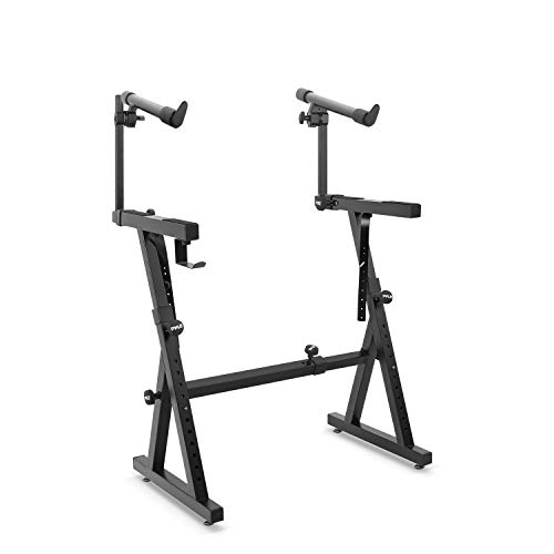 PYLE Heavy-Duty Multi-Functional Music Stand - Z Style & Portable, 2nd Tier, Height & with Adjustment, Digital Keyboard Stand, Rack Case w/Ergonomic Design, for Home Studio etc. - Pyle PKST2TZ , black