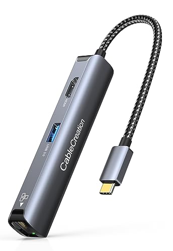 USB C Hub Multiport Adapter, CableCreation 5-in-1 USB C Adapter Aluminum Shell with 4K HDMI, 1Gbps Ethernet, 3 USB 3.0 Ports for MacBook Pro/Air 2020/2019, iPad Pro 2020, Surface Go, XPS