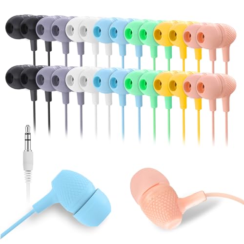 Kids Earbuds Bulk 100 Pack Macaron Colors Mixed, Wholesale Durable Earphones in-Ear Headphones Perfect for Schools Classroom Students Teens Children Gift and Adult