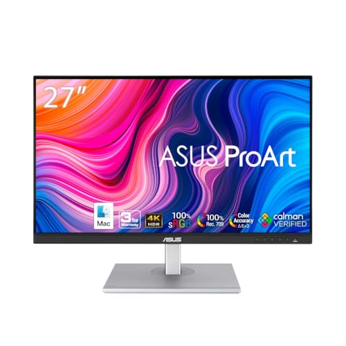 ASUS ProArt Display PA279CV 27 4K HDR UHD (3840 x 2160) Monitor, IPS, 100% sRGB/Rec. 709, E < 2, USB-C DisplayPort HDMI USB hub, Calman Verified, Compatible With Laptop & Mac Monitor,BLACK