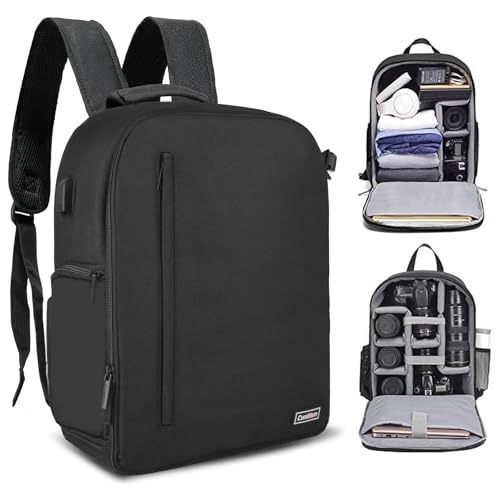 Cwatcun Professional Camera Backpack - Waterproof DSLR/SLR/Mirrorless Camera Case - Compatible with Sony, Canon, Nikon - Large Black