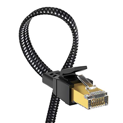Orbram Cat 8 Ethernet Cable 100 ft, Nylon Braided High Speed Heavy Duty Network LAN Patch Cord, 40Gbps 2000Mhz SFTP RJ45 Flat Internet Cable Shielded in Wall, Indoor&Outdoor for Modem/Router/Gaming/PC