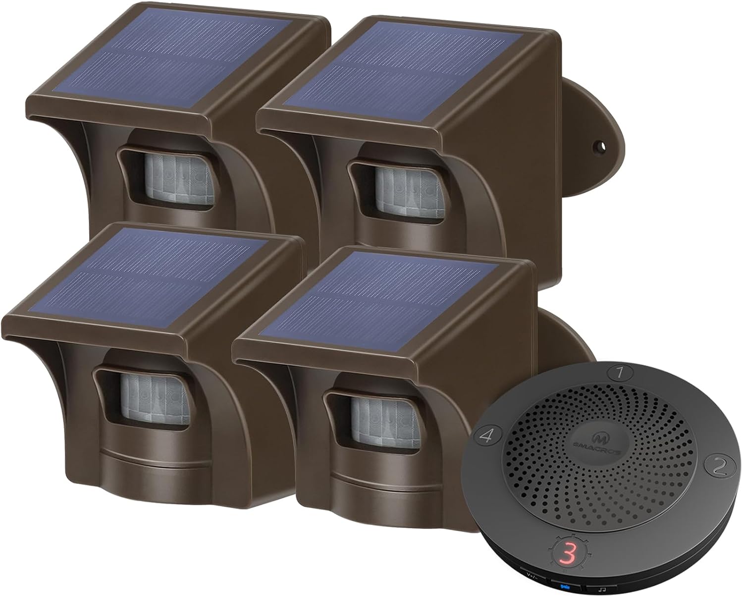 eMACROS Long Range Solar Wireless Driveway Alarm Outdoor Weather Resistant Motion Sensor & Detector-Security Alert System-Monitor & Protect Outside Property, Plug in to Use