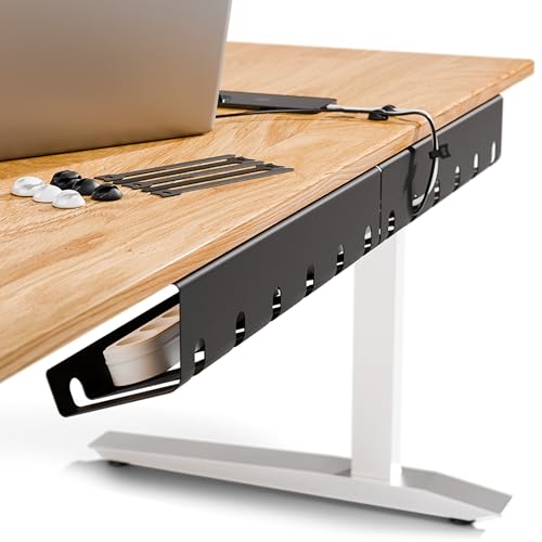 PAMO Cable Management Under Desk for Easy mounting Under-Table I Set of 2 - with 10X Cable Ties I Desk Organizer for Office/Home Office Table Thoughtful Cable Tray Holder