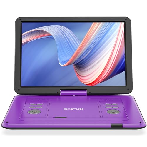 BOIFUN 17.5" Portable DVD Player with 15.6" Large HD Screen, 6 Hours Rechargeable Battery, Support USB/SD Card/Sync TV and Multiple Disc Formats, High Volume Speaker, Purple