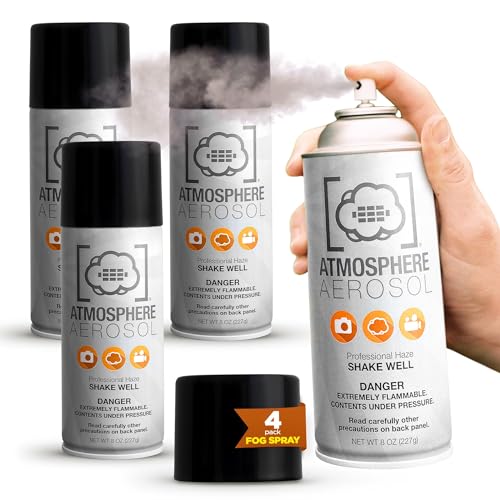 4 Pack Atmosphere Aerosol Haze/Fog Spray for Photography - Safe & Portable Mini Fog Machine Alternative - Smoke and Light Ray Effects Maker for Indoor and Outdoor, No Battery - Made in The USA