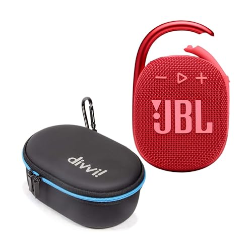 JBL Clip 4 Portable Bluetooth Speaker (Red) + Bundle with divvi! Protective Hardshell Case (Black)