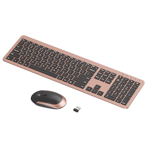 seenda Rechargeable Wireless Keyboard Mouse Combo (Rose Gold & Black)