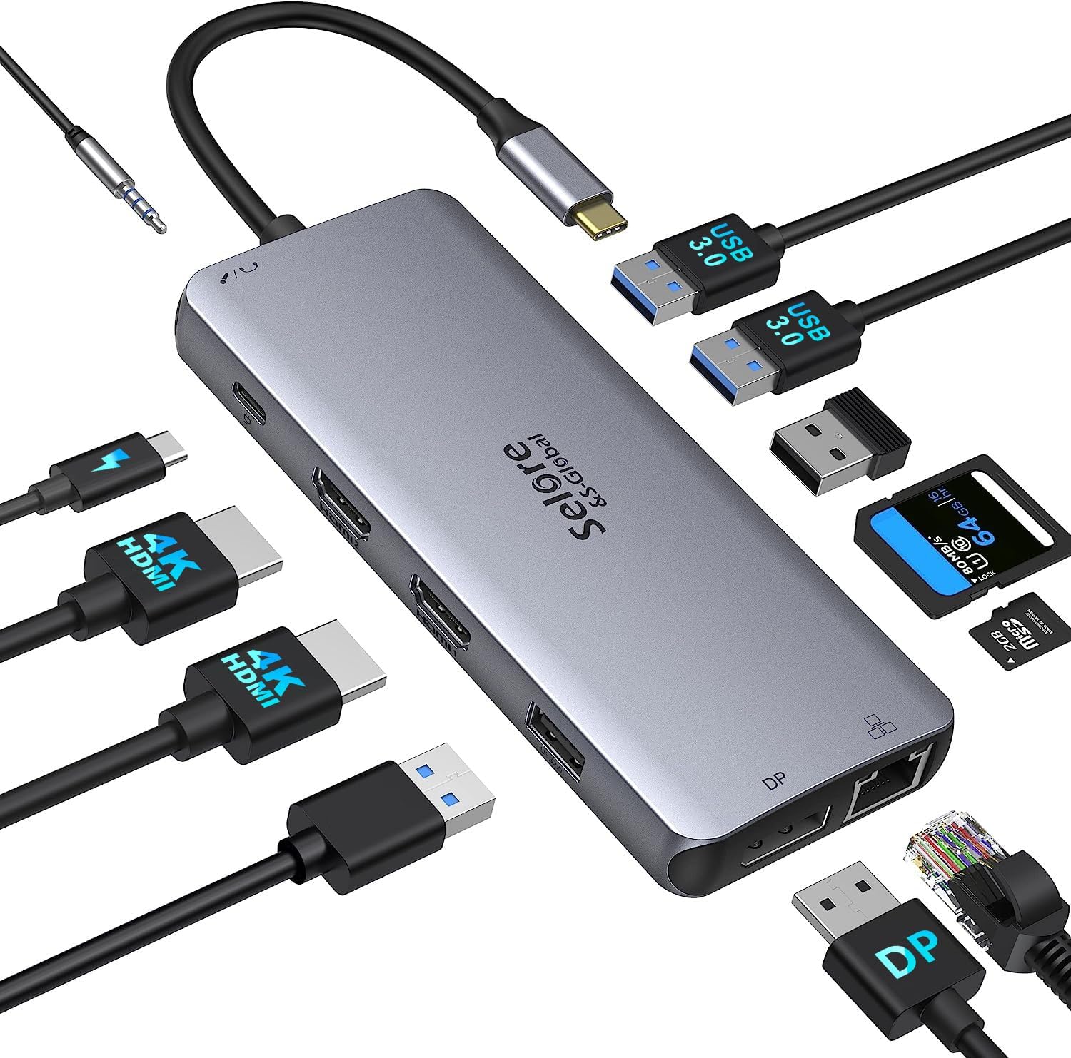 USB C Docking Station Dual Monitor,USB C to HDMI Adapter,Type C Hub Multiport Adapter with Displayport,100WPD USB3.0,SD/TF,Ethernet,3.5mm Audio,Laptop Docking Station for Dell/Hp/XPS/Surface.etc