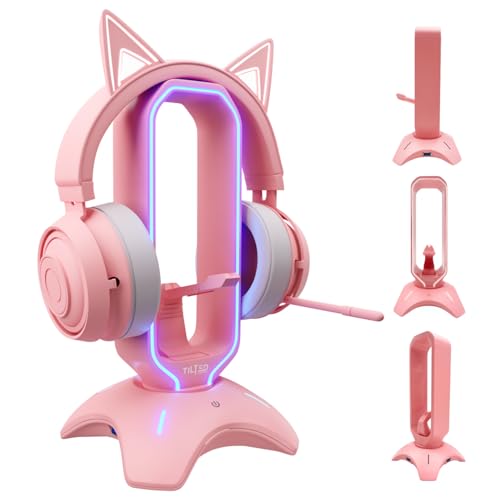 Tilted Nation Cute Headphone Stand with RGB, Mouse Bungee and 2-Port USB Hub Charger
