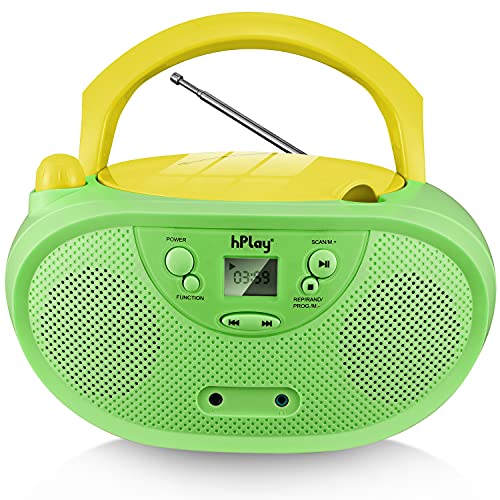hPlay Gummy GC04 Portable CD Player Boombox with AM FM Stereo Radio, Front Aux-in Port Headphone Jack, Supported AC or Battery Powered - Pastel Green