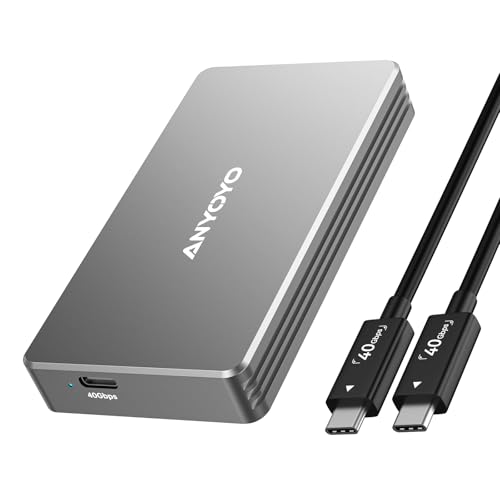 ANYOYO 40Gbps M.2 NVMe SSD Enclosure with Aluminum Alloy Heat Dissipation, No Noise External SSD Case Compatible for Thunderbolt 4/3/USB4, Support M/B+M Key SSD, Tool-Free Installation
