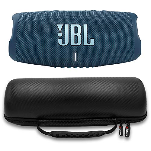 JBL CHARGE 5 Waterproof Portable Speaker with Built in Powerbank and gSport Carbon Fiber Case (Blue)