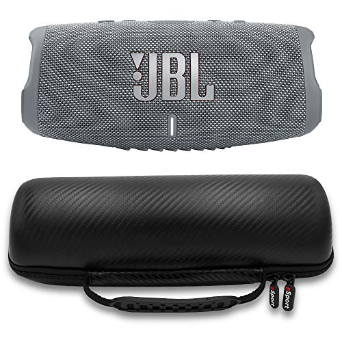 JBL Charge 5 Waterproof Portable Speaker with Built in Powerbank and gSport Carbon Fiber Case (Gray)