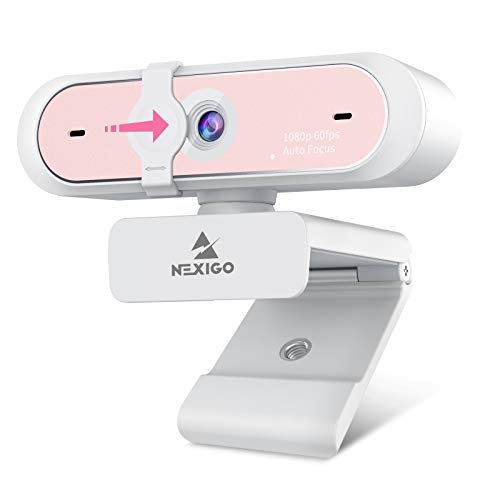 NexiGo N660P 1080P 60FPS Webcam with Software Control, Dual Microphone & Cover, Autofocus, HD USB Computer Web Camera, for OBS/Zoom/Skype/FaceTime/Teams/Twitch, Pink