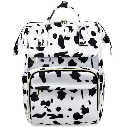 LOVEVOOK Laptop Backpack for Women 15.6 Inch, Teacher Backpack Womens Purse Water-resistant Travel Backpack with USB Charging Port, College Backpack Nurse Bag Work Bags (Cow Spots)