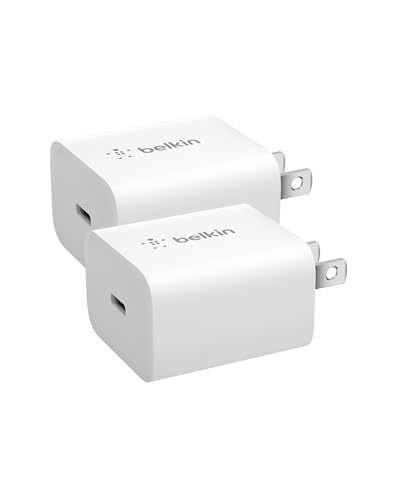 Belkin USB C Charger Block 20W (2-Pack) - Fast Charging - Apple iPhone 17, Air, Pro, Pro Max, iPad, AirPods, Apple Watch, Samsung Galaxy S25, Nintendo Switch 2 & More - White