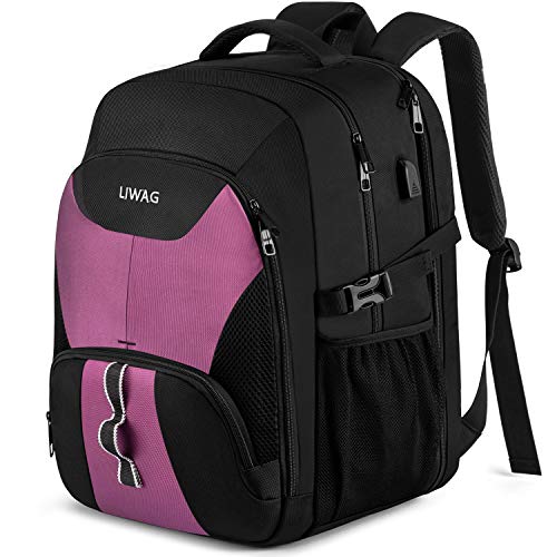 Business Laptop Backpacks for Women Girls,Men Extra Large Travel Backpack with USB Charging Port,TSA Anti Theft Durable Water Resistant College School Computer Bag Fits 17.3'' Laptop Notebook,Purple