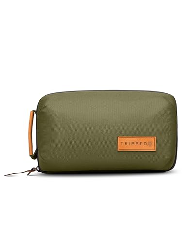Tech Bag Organizer - Small Electronics Organizer Pouch for Travel - Premium Travel Case with Leather Accents - Mesh Pocket for Cables, Cords and Chargers (Green)