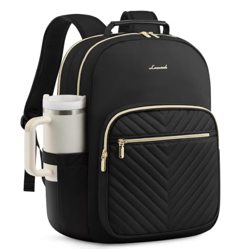 LOVEVOOK Laptop Backpack for Women, Travel Computer Work Bags with 17-inch Laptop Compartment, College School Student Bag Teen Backpacks For Girls, Hiking Outdoor Carry On Backpack Purse, Black