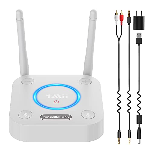 1Mii B06TX+ Long Range Bluetooth 5.2 Transmitter for TV/PC/Projector to 2 Wireless Headphones/Speakers, Bluetooth Adapter for TV w/Screen Display Plug n Play, aptX Low Latency & HD Audio